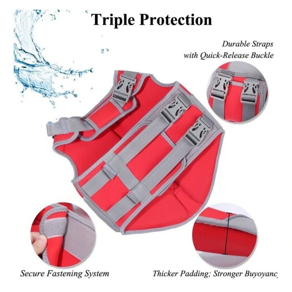 Vivaglory Neoprene Dog Life Jacket, Style Dog Life vest, Medium, Red‎